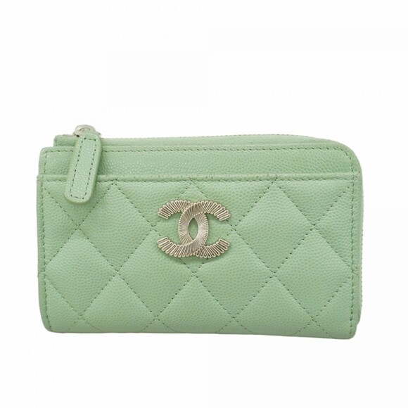 CHANEL Handbags - CHANEL Green Caviar Leather Wallet